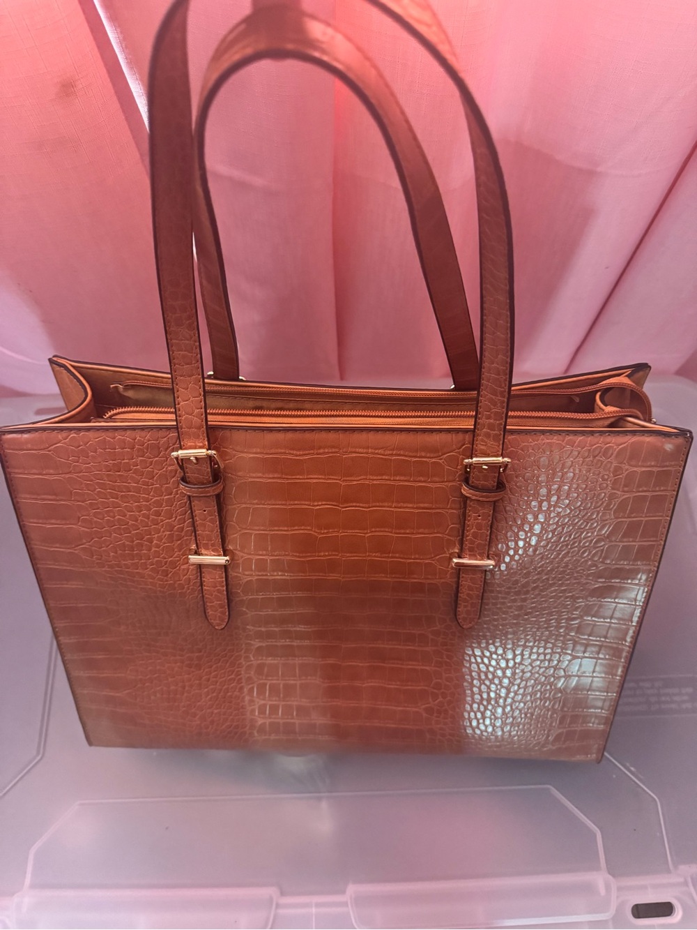 Classic Croc-Embossed Large Work Bag in Brown